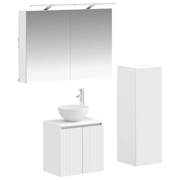 Badezimmermöbel-Set 4 stk. Weiß Ingenieurholz und Glas
