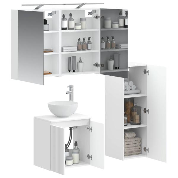 Badezimmermöbel-Set 4 stk. Weiß Ingenieurholz und Glas