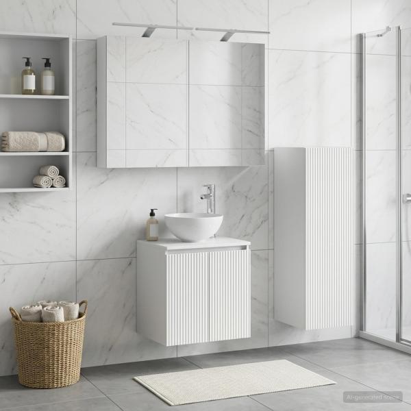 Badezimmermöbel-Set 4 stk. Weiß Ingenieurholz und Glas
