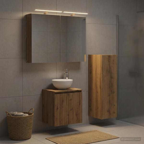 Badezimmermöbel-Set 4 stk. Artisan-Eiche Ingenieurholz und Glas