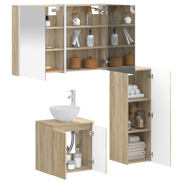Badezimmermöbel-Set 4 stk. Sonoma-Eiche Ingenieurholz und Glas