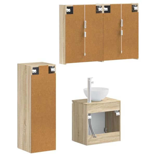 Badezimmermöbel-Set 4 stk. Sonoma-Eiche Ingenieurholz und Glas