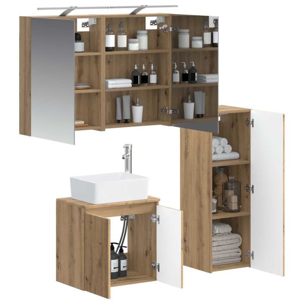 Badezimmermöbel-Set 4 Stk. Artisan-Eiche Ingenieurholz und Glas