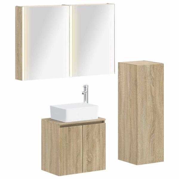 Badezimmermöbel-Set 4 stk. Sonoma-Eiche Ingenieurholz und Glas