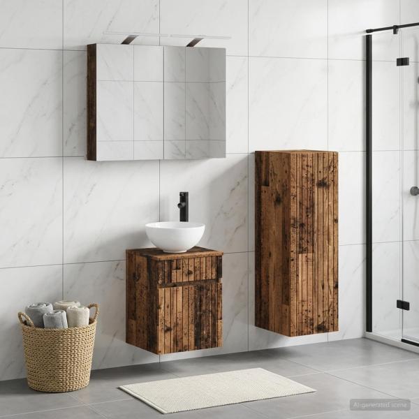 ARDEBO.de - Badezimmermöbel-Set 4 stk. Altholz Ingenieurholz und Glas