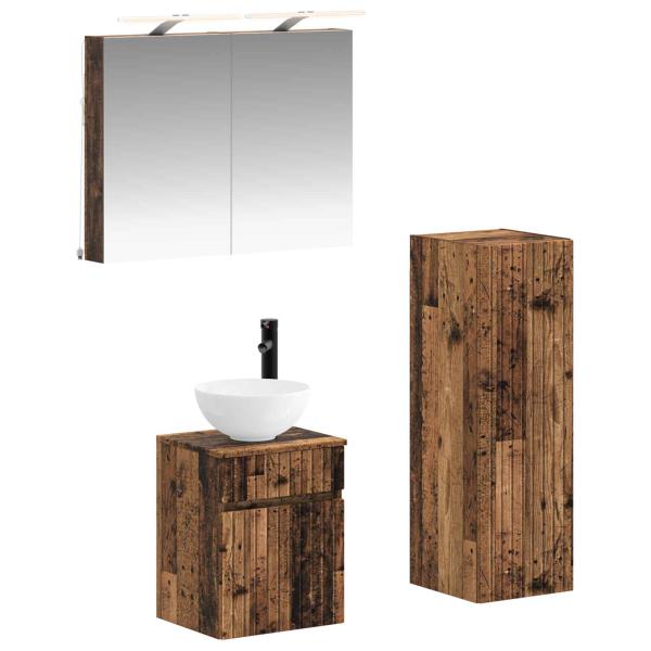 Badezimmermöbel-Set 4 stk. Altholz Ingenieurholz und Glas