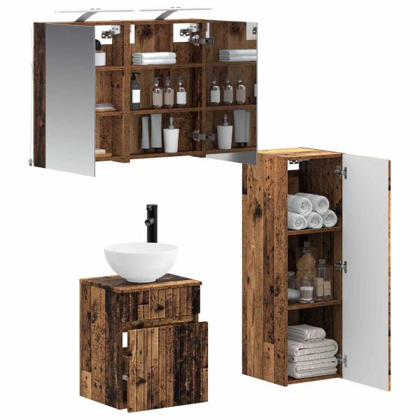 Badezimmermöbel-Set 4 stk. Altholz Ingenieurholz und Glas