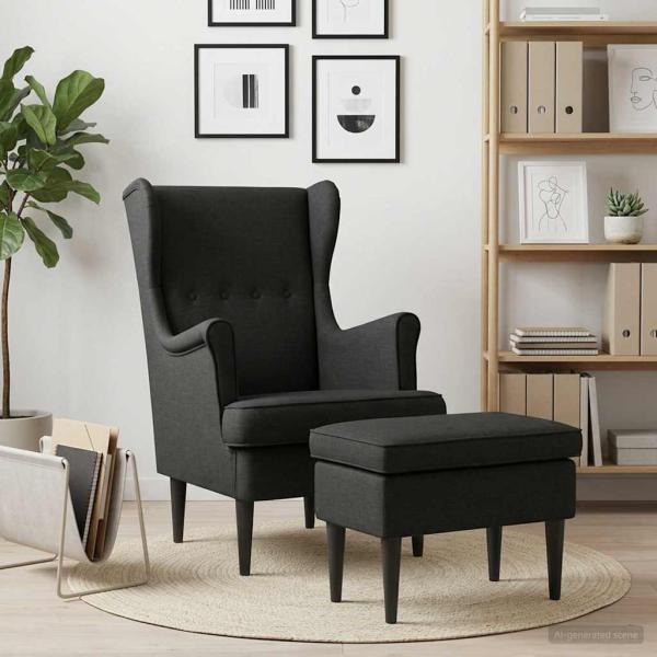 Sessel mit Fußhocker 2 stk. Schwarz Stoff