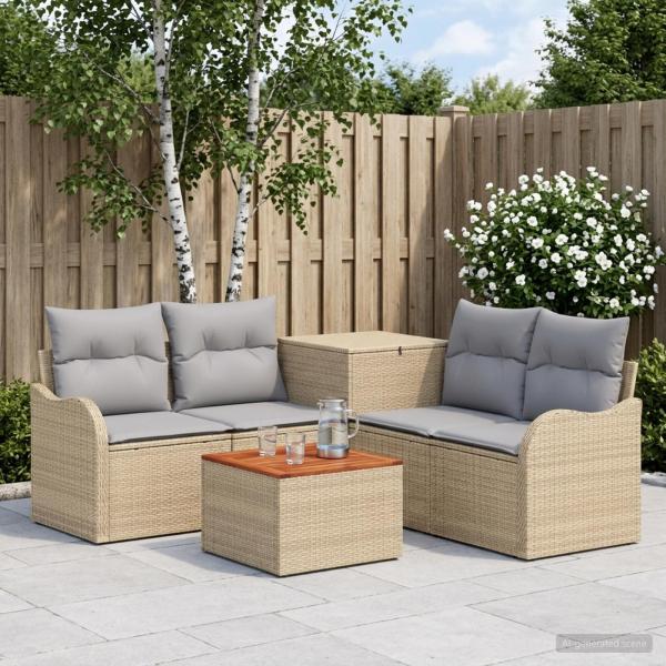 ARDEBO.de - Sofa Set 6 stk. Beige und Hellgrau Polyrattan und Stahl