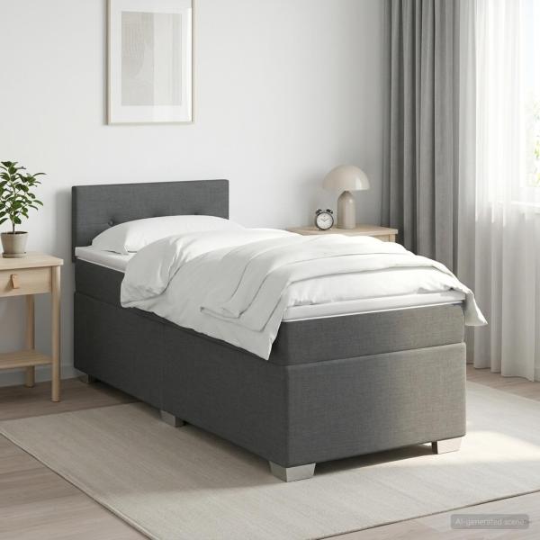 ARDEBO.de - Boxspringbett mit Matratze Dunkelgrau 90 x 190 cm Stoff