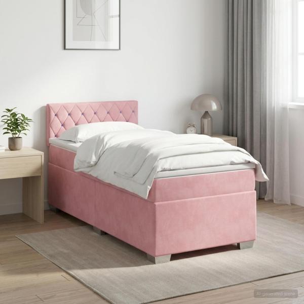 ARDEBO.de - Boxspringbett mit Matratze mit Kopfteil Rosa 90 x 200 cm Samt