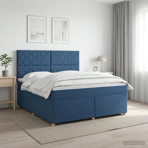 ARDEBO.de - Boxspringbett mit Matratze mit Kopfteil Blau 140 x 190 cm Stoff