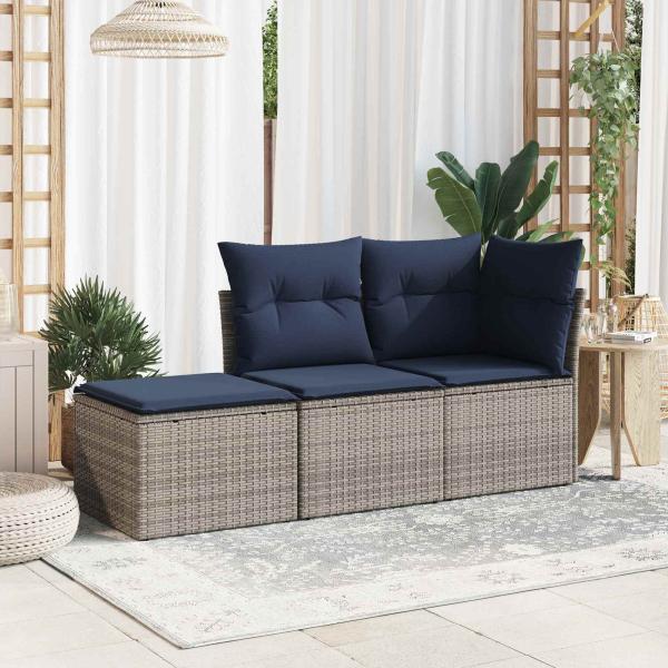 ARDEBO.de - Gartenhocker mit Kissen Grau 55x55x37 cm Poly Rattan