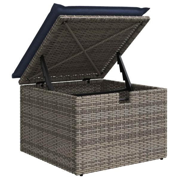 Gartenhocker mit Kissen Grau 55x55x37 cm Poly Rattan