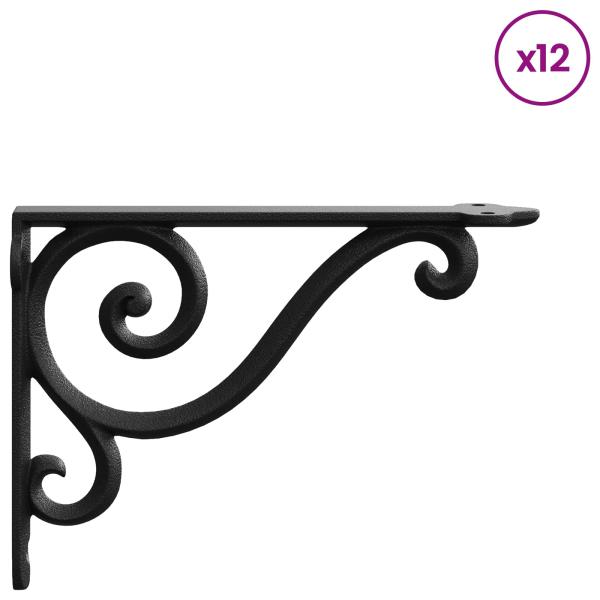Wandregalhalterungen 12 stk. Schwarz 23,5 x 28 x 3,5 cm Stahl