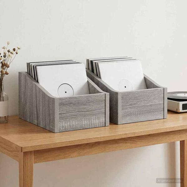 ARDEBO.de - LP Plattenbox 2 stk. Sonoma-Grau 18 x 32 x 18 cm Holzwerkstoff