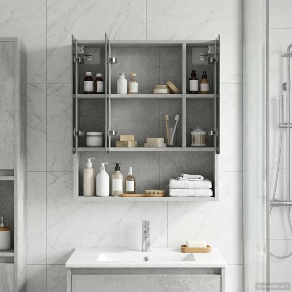 ARDEBO.de - Badezimmerspiegelschrank Betongrau 60 x 14,5 x 70 cm