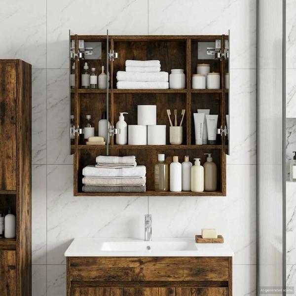 ARDEBO.de - Badezimmerspiegelschrank Räuchereiche 60 x 14,5 x 70 cm