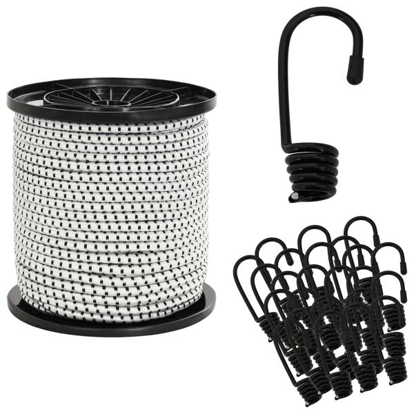 ARDEBO.de - Bungee-Schnüre mit Haken 60 mm Schwarz und Weiß PP und Gummi
