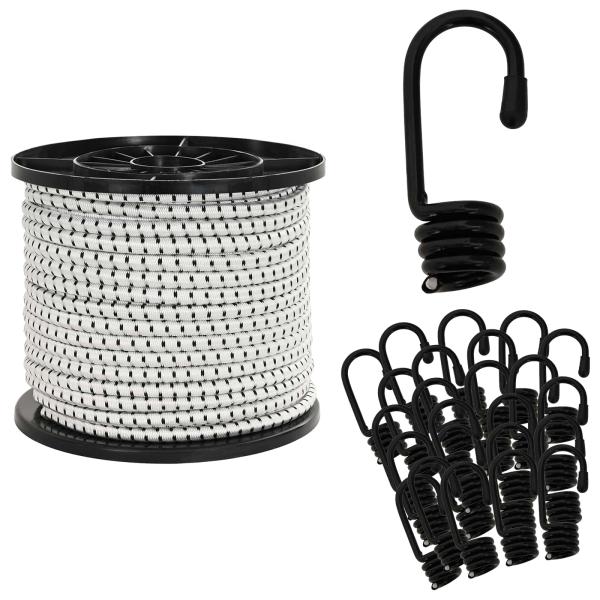 ARDEBO.de - Bungee-Schnüre mit Haken 80 mm Schwarz und Weiß PP und Gummi