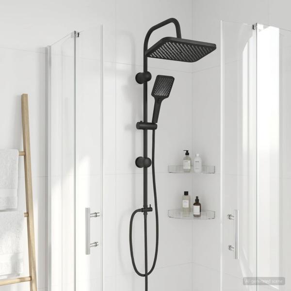 ARDEBO.de - Duschsystem mit Duschkopf Schwarz 48 x 30 x 100 cm Edelstahl