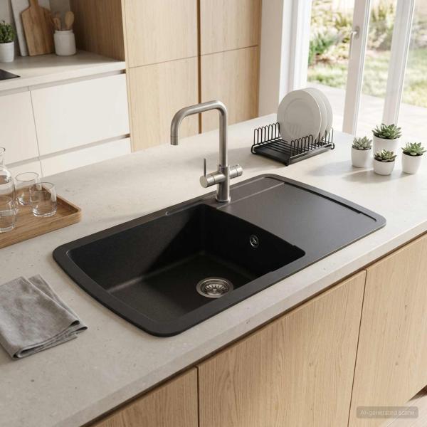 ARDEBO.de - Küchenspüle Einbecken Granit 78 x 50 x 31 cm Graphit