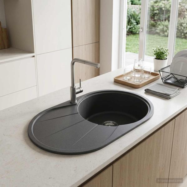 ARDEBO.de - Küchenspüle Einzelbecken Granit 77 x 49 x 20,5 cm Graphit