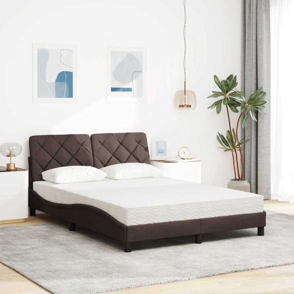 Bett mit Matratze Dunkelbraun 140x200 cm Stoff
