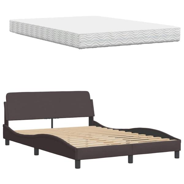 Bett mit Matratze Dunkelbraun 140x200 cm Stoff