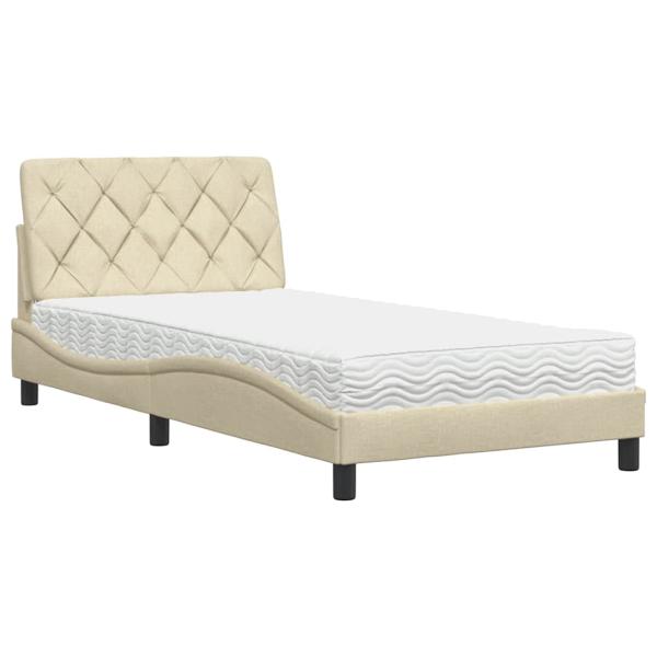 Bett mit Matratze Creme 100x200 cm Stoff