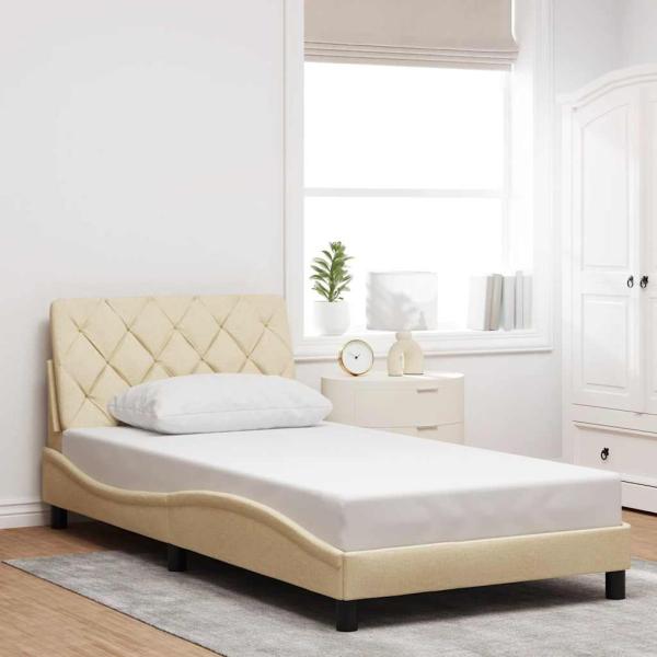 ARDEBO.de - Bettgestell ohne Matratze Creme 100x200 cm Stoff