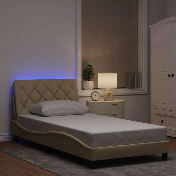 ARDEBO.de - Bettgestell mit LED ohne Matratze Creme 100x200 cm Stoff