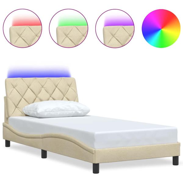 Bettgestell mit LED ohne Matratze Creme 100x200 cm Stoff