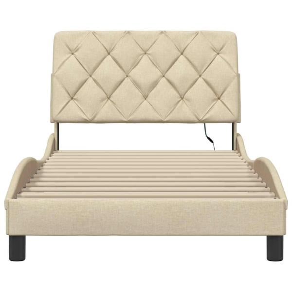 Bettgestell mit LED ohne Matratze Creme 100x200 cm Stoff