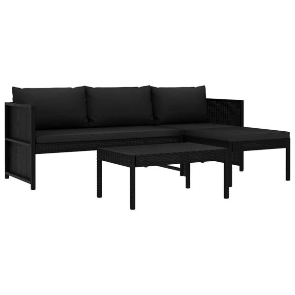 ARDEBO.de - 3-tlg. Garten-Lounge-Set mit Auflagen Poly Rattan Schwarz