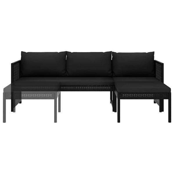 3-tlg. Garten-Lounge-Set mit Auflagen Poly Rattan Schwarz