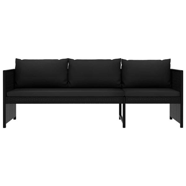 3-tlg. Garten-Lounge-Set mit Auflagen Poly Rattan Schwarz