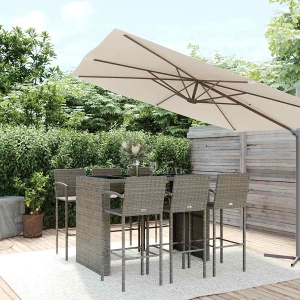 ARDEBO.de - 7-tlg. Gartenbar-Set Grau Poly Rattan