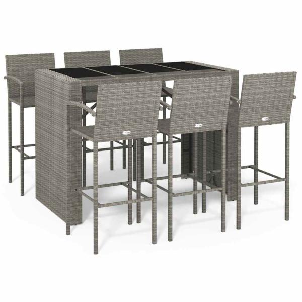 7-tlg. Gartenbar-Set Grau Poly Rattan