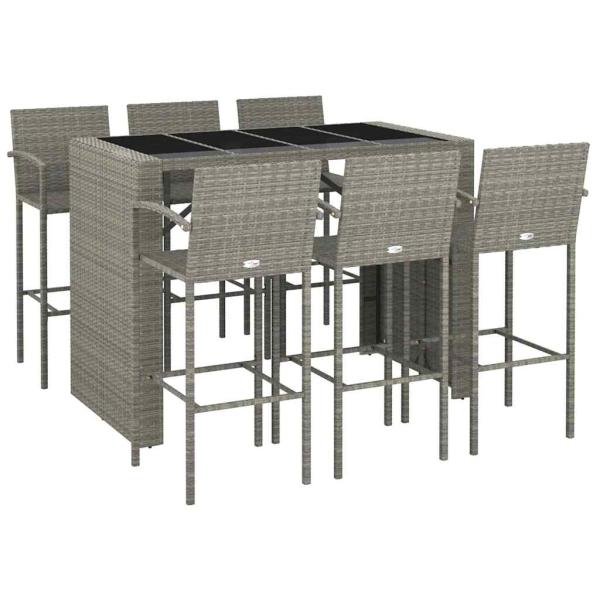 7-tlg. Gartenbar-Set Grau Poly Rattan