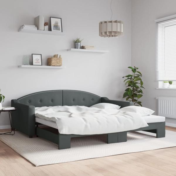 ARDEBO.de - Tagesbett Ausziehbar Hellgrau 100x190 cm Stoff