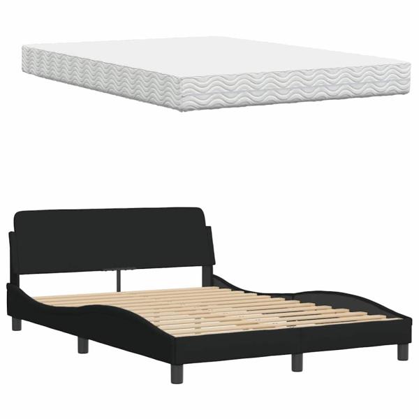 Bett mit Matratze Schwarz 140x200 cm Stoff