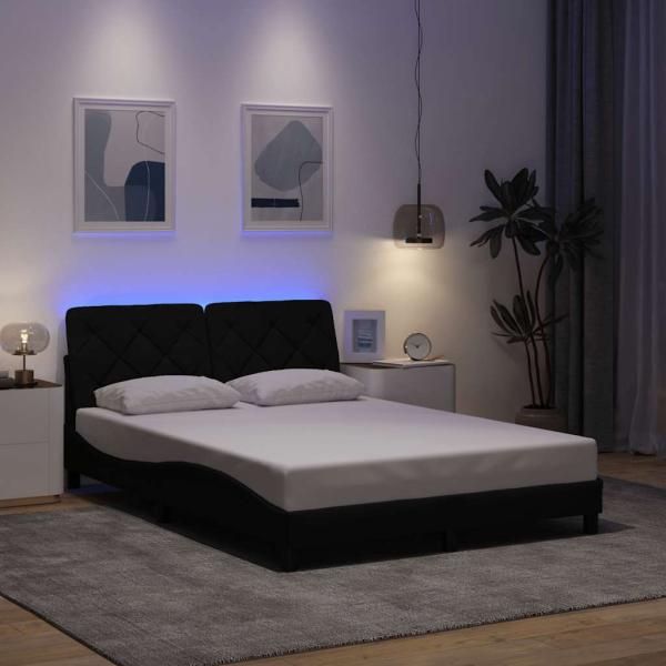 ARDEBO.de - Bettgestell mit LED ohne Matratze Schwarz 140x200 cm Stoff