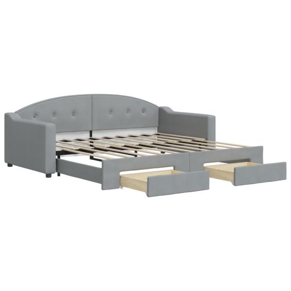 Tagesbett Ausziehbar mit Schubladen Hellgrau 100x190 cm Stoff