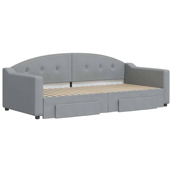 Tagesbett Ausziehbar mit Schubladen Hellgrau 100x190 cm Stoff