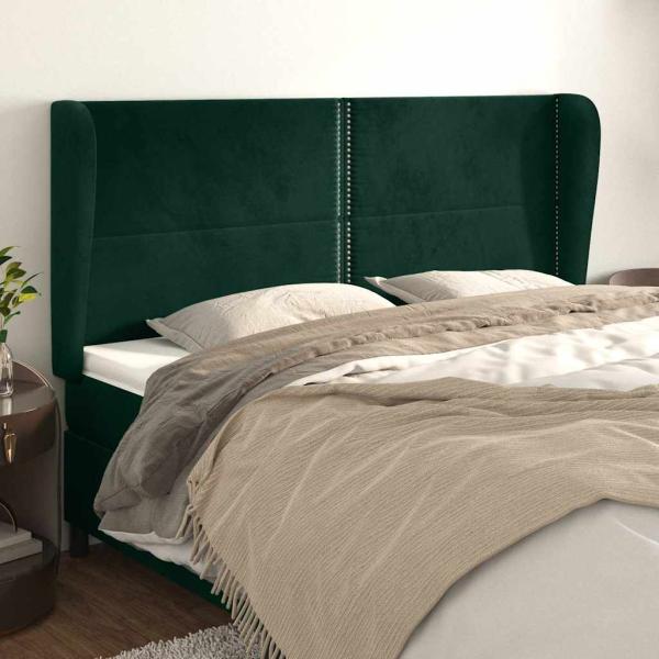 ARDEBO.de - Kopfteil mit Ohren Dunkelgrün 203x23x118/128 cm Samt