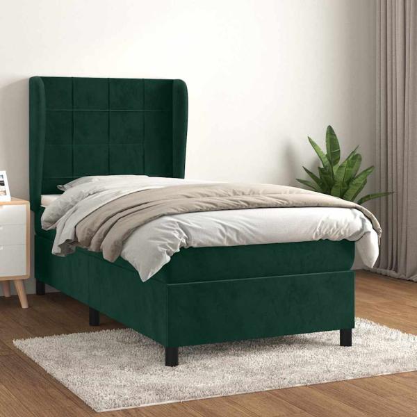 ARDEBO.de - Boxspringbett mit Matratze Dunkelgrün 100x200 cm Samt