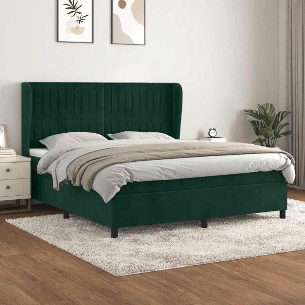 ARDEBO.de - Boxspringbett mit Matratze Dunkelgrün 160x200 cm Samt