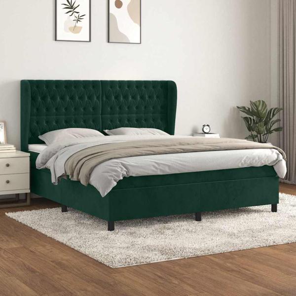 ARDEBO.de - Boxspringbett mit Matratze Dunkelgrün 160x200 cm Samt