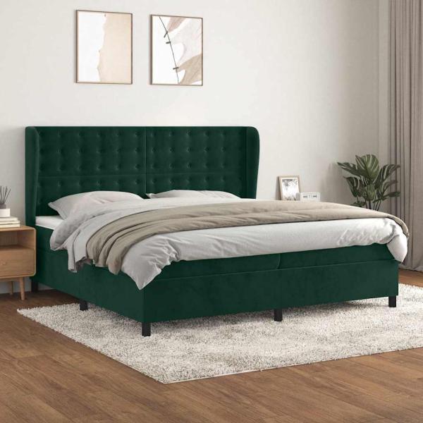 ARDEBO.de - Boxspringbett mit Matratze Dunkelgrün 200x200 cm Samt